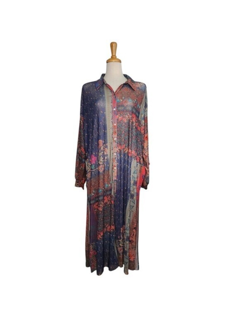 Natural Life Sheer Patchwork Maxi Shirt Dress Sz M Excellent Condition